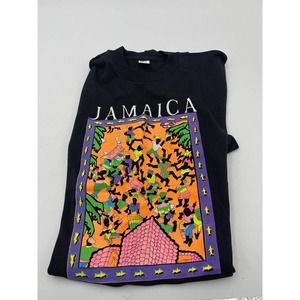 Vintage 90s JAMAICA Neon Tourist Puffy Print Single Stitch Graphic T-shirt - XL